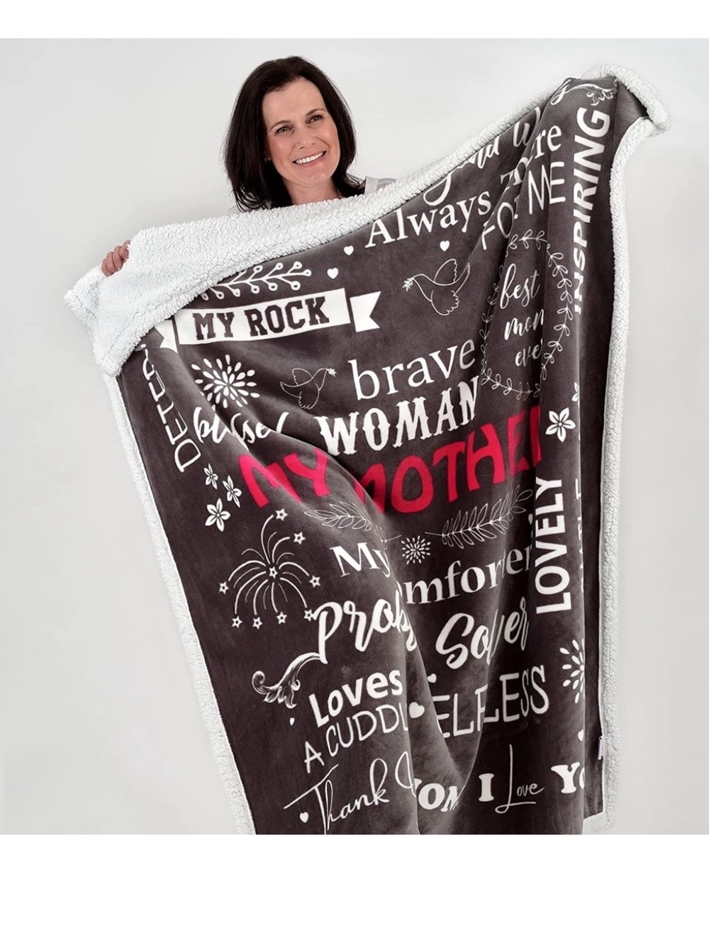 Mom Sherpa Throw Blanket – Smoke Gray | Double Layer Flannel & Sherpa | 60”x50” - Picture 3 of 7